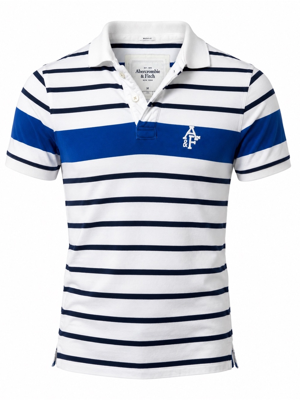 Abercrombie & Fitch Y2K White Polo with Navy Stripes and Royal Blue Chest Band